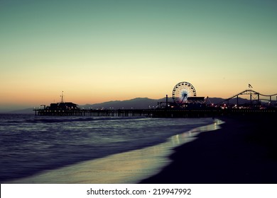 Santa Monica Pier On Beach In Los Angeles