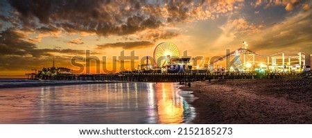 Santa Monica pier sunset panorama