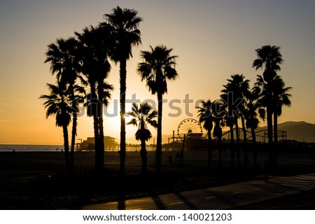 A Santa Monica sunset on a warm day in Los Angeles, California, USA