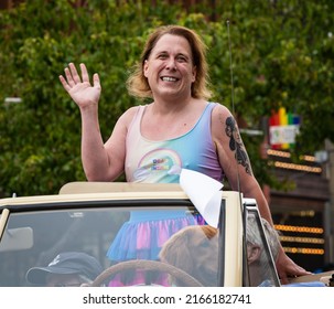 SANTA ROSA, CA, U.S.A. - JUNE 4, 2022: Photo Of Grand Marshall Transgender Woman Amy Schneider At Sonoma County Pride.  Schneider Had A 40-game Winning Streak On Game Show Jeopardy.