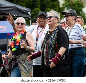 SANTA ROSA, CA, U.S.A. - JUNE 4, 2022: Photo Of A Group Of Women In The Audience At The Sonoma County Pride Festival In Old Courthouse Square.