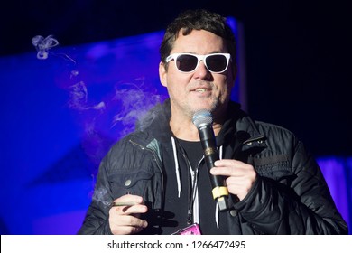 Santa Rosa, CA/USA - 12/16/2018: Comedian Doug Benson Smokes A Joint On Stage At The Emerald Cup. He Starred In Last Comic Standing, Super High Me, The High Court With Doug Benson. 