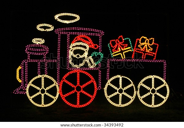 Santa Train Outdoor Holiday Decoration Lights Stock Photo Edit