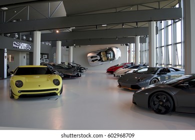 SANTAGATA, ITALY - MARCH 2017. Lamborghini Museum Exhibits Sport Cars And Classics 