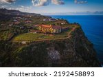 Santana, Madeira Island, Portugal - October 2021 - Hotel Quinta do Furao. Aerial drone view.