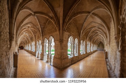 Santarem, Portugal - September 11, 2017: Cloister Of Convento De Sao Francisco Convent. 13th Century Mendicant Gothic Architecture. Franciscan Religious Order.