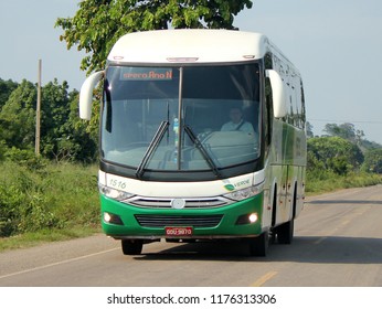 Santarem/Para/Brazil - December 07, 2016: Bus Of The Company Verde That Does The Transport Of Passengers Between The Cities Of Santarem And Itaituba, State Of Para, Brazil, Traveling By Highway BR-163