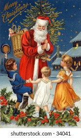 Santa's Greeting - an early 1900s vintage greeting card illustration.