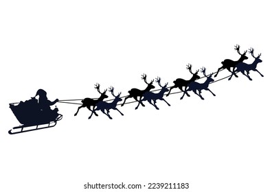 Santa's sleigh with reindeers. Black and white graphics. Symbols for the holidays. Christmas postcard. - Shutterstock ID 2239211183