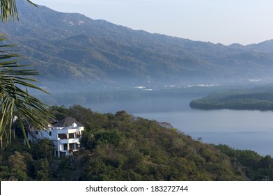 Santiago Bay And Sierra Madre Mountains Of Manzanillo Mexico At Sunrise