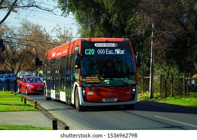 SANTIAGO, CHILE - AUGUST 2019: An Electric Public Transport Bus 