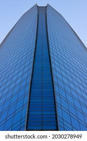 Santiago, Chile, Jan 3, 2021: Close up on Costanera Center glass skyscraper view from below. Financial blue building in Santiago de Chile, business, corporate power concepts