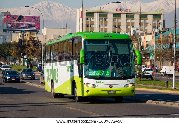 SANTIAGO, CHILE - JULY 2016: A  long distance\
bus in Santiago