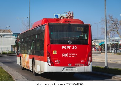 Santiago, Chile -  July 2022: A Transantiago, Or Red Metropolitana De Movilidad, Bus In Santiago