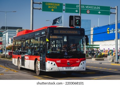 Santiago, Chile -  July 2022: A Transantiago, Or Red Metropolitana De Movilidad, Bus In Santiago