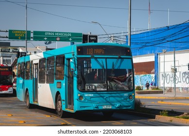 Santiago, Chile -  July 2022: A Transantiago, Or Red Metropolitana De Movilidad, Bus In Santiago