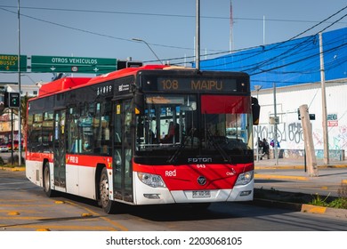 Santiago, Chile -  July 2022: A Transantiago, Or Red Metropolitana De Movilidad, Bus In Santiago