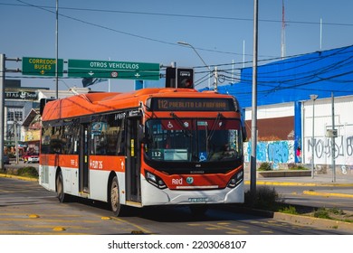 Santiago, Chile -  July 2022: A Transantiago, Or Red Metropolitana De Movilidad, Bus In Santiago