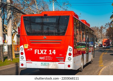 Santiago, Chile -  July 2022: A Transantiago, Or Red Metropolitana De Movilidad, Bus In Santiago