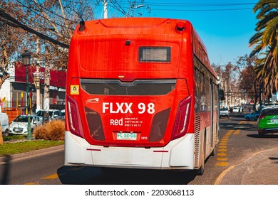 Santiago, Chile -  July 2022: A Transantiago, Or Red Metropolitana De Movilidad, Bus In Santiago