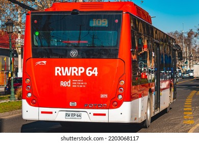 Santiago, Chile -  July 2022: A Transantiago, Or Red Metropolitana De Movilidad, Bus In Santiago