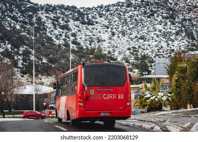 Santiago, Chile -  July 2022: A Transantiago, Or Red Metropolitana De Movilidad, Bus In Santiago