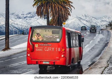 Santiago, Chile -  July 2022: A Transantiago, Or Red Metropolitana De Movilidad, Bus In Santiago