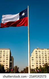 Santiago Chile - May 13 2017: Flag Waving And Fluttering In The Wind