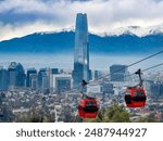 Santiago, Chile. Metropolitan Park cable car and the city of Santiado in the background