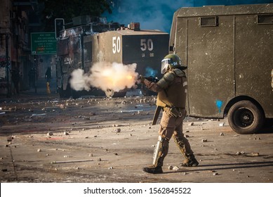 Santiago Chile October 9 2019
Police Shoot Shotgun Against Protesters