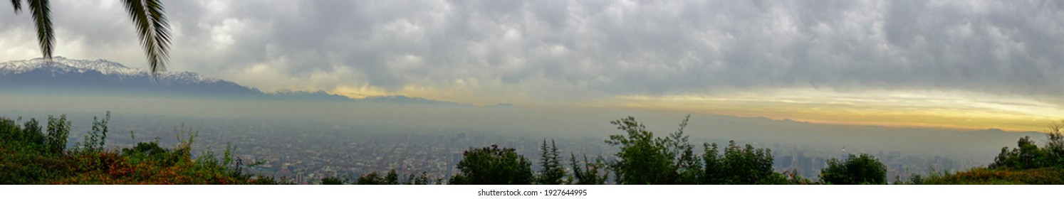 Santiago de Chile photographed from the Cerro San Cristobal in the Winter of July 2019. With the Costanera centre in sight.