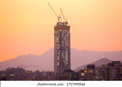 Santiago de Chile, Region Metropolitana, Chile, South America - Construction of Costanera Center, the tallest skyscraper in South America.