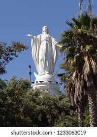 Santiago De Chile, Statue Of The Virgin Mary On The Top Of Cerro San Cristóbal