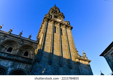 Santiago De Compostela Cathedral, Facade Del Obradoiro Empty Of People.