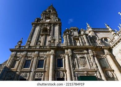 Santiago De Compostela Cathedral, Facade Del Obradoiro Empty Of People.