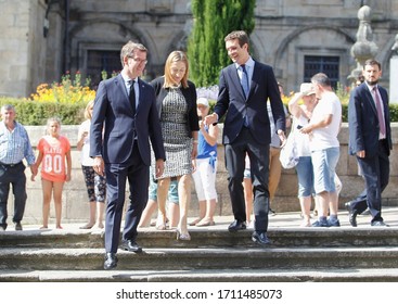 
Santiago De Compostela-Spain. Alberto Nuñez Feijoo, President Of The Xunta De Galicia Together With Pablo Casado, President Of The Popular Party And Ana Pastor On April 10, 2019