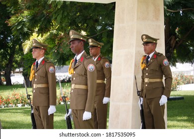 Santiago De Cuba, Cuba; 08.07.2018: Cuban Military Guard The Tomb Of Fidel Castro In Santiago De Cuba
