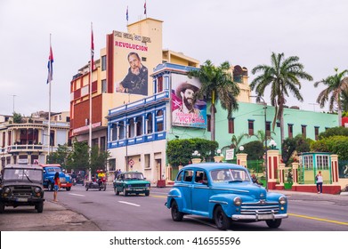 Santiago de Cuba, Cuba in January 2016: Santiago de Cuba is often referred to as birthplace of the Cuban revolucion. Posters of Fidel Castro advertise the revolution