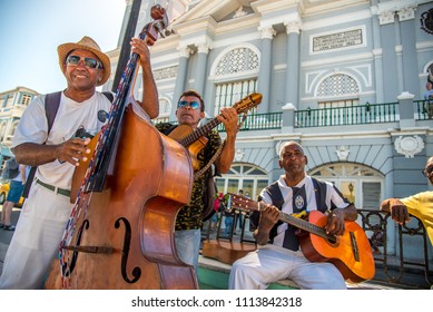 Santiago De Cuba/Cuba - February 2018: A Street Band Playing On Instruments In Santiago De Cuba