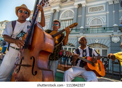 Santiago De Cuba/Cuba - February 2018: A Street Band Playing On Instruments In Santiago De Cuba