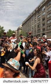 Santiago, Región Metropolitana, Chile; 23/10/2019  Peaceful demostration at Paseo Bulnes