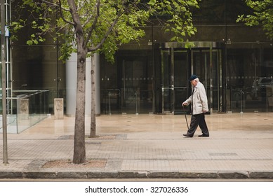 SANTIAGO, REGION METROPOLITANA / CHILE - OCTOBER 12 2015 - Unidentified Old Man Walking In The City