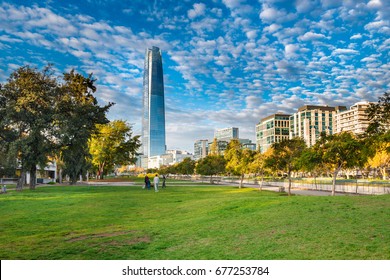 Santiago, Region Metropolitana, Chile - View Of The Modern Skyline Of Buildings At Providencia District From Parque De Las Esculturas.