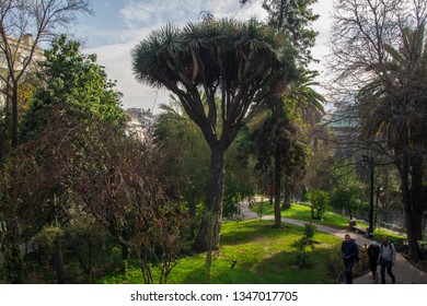 Santiago/Chile - July 29 2018: View Of Santa Lucía Hill. 