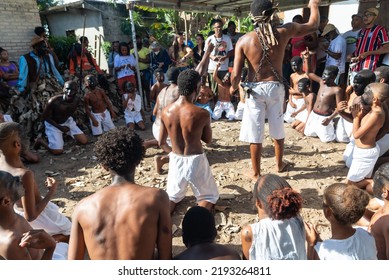 Santo Amaro, Bahia, Brazil - July 24, 2022: Members Of The Cultural Event Nego Fugido Dance And Sing In A Group For The End Of Slavery In Acupe, Santo Amaro, Bahia.