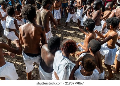 Santo Amaro, Bahia, Brazil - July 24, 2022: Members Of The Cultural Event Nego Fugido Dance And Sing In A Group For The End Of Slavery In Acupe, Santo Amaro, Bahia.