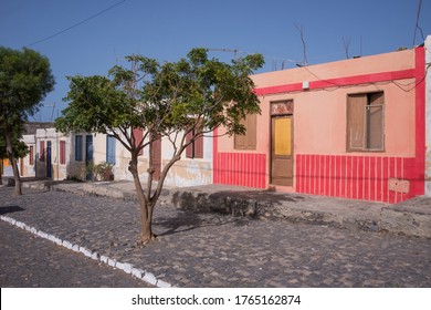 Santo Antao, Cape Verde - August 26, 2015: Street With Single-family Homes In A Neighborhood Of Porto Novo On The Island Of Santo Antao, Cape Verde