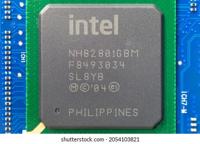 Santo André, Brasil - October 06, 2021: An Intel Microprocessor Viewed From Above.