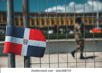 Santo Domingo, Dominican Republic, 02-27-2020: Protesters Gather At La Plaza De La Bandera To Celebrate Dominican Independence Day And Demand Demand Answers From The Central Electoral Board.