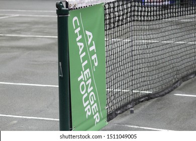 Santo Domingo, Dominican Republic, October 13, 2018 - Tennis Net With The Logo Of The ATP Challenger Tour